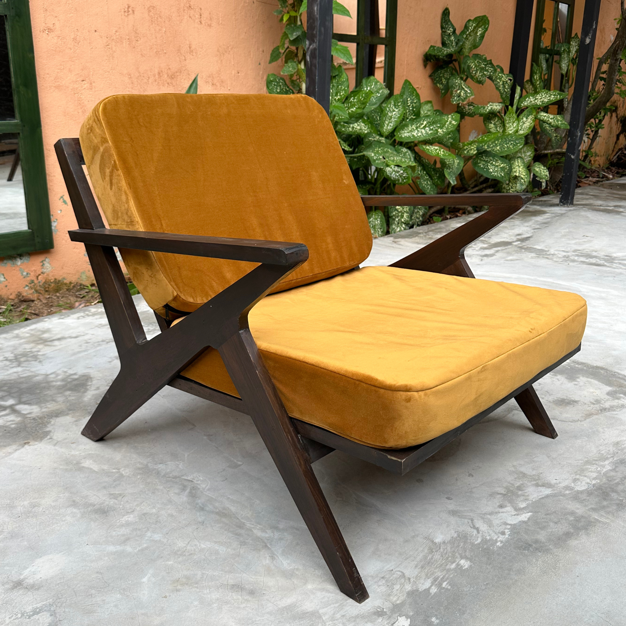 Contemporary Cavett Living Room Armchair With Plush Yellow Velvet Cushions