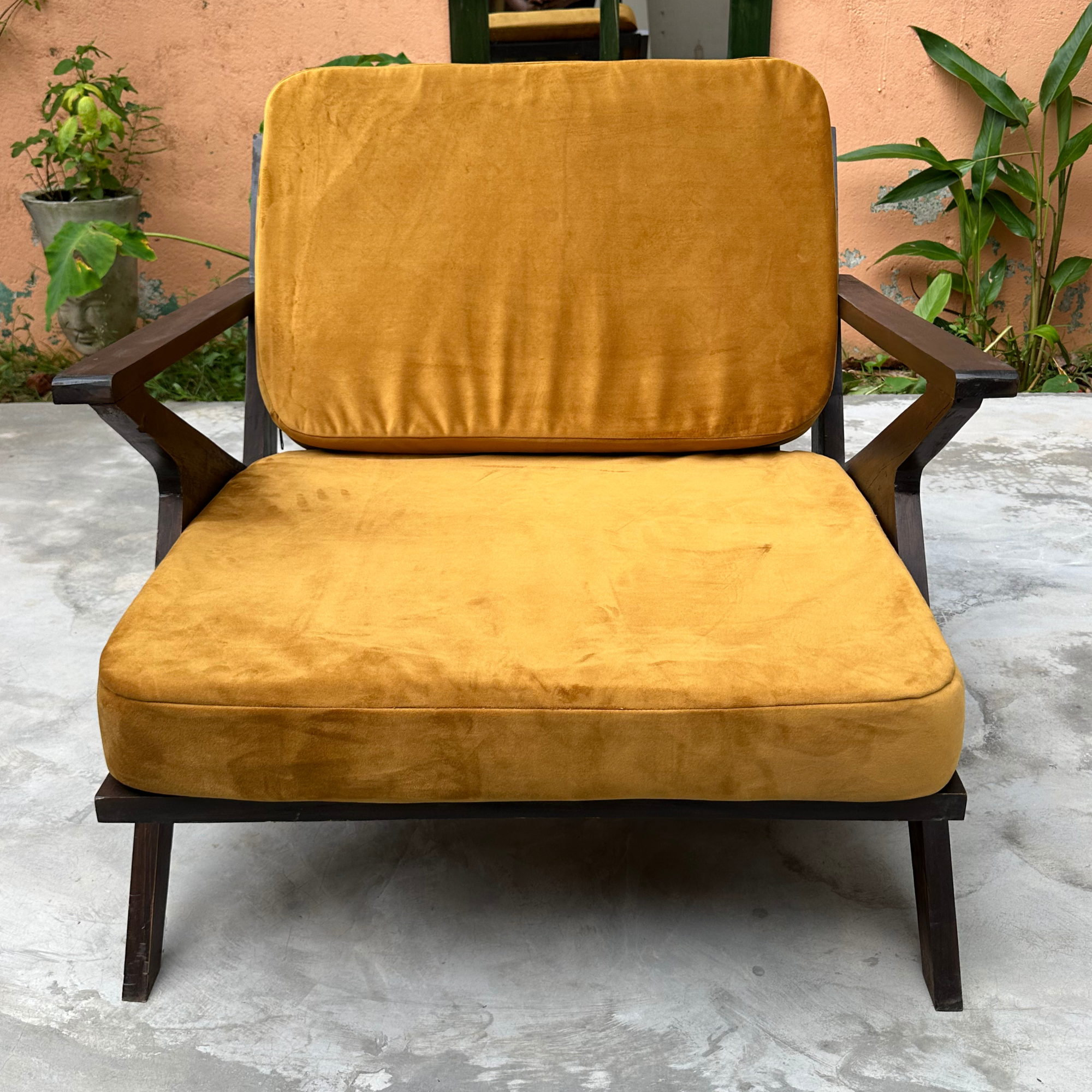 Contemporary Cavett Living Room Armchair With Plush Yellow Velvet Cushions
