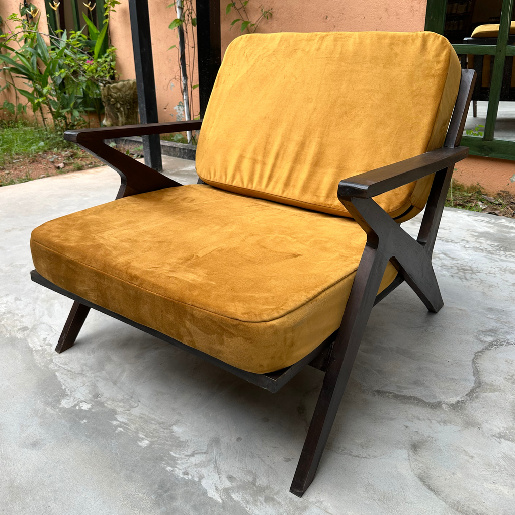 Contemporary Cavett Living Room Armchair With Plush Yellow Velvet Cushions