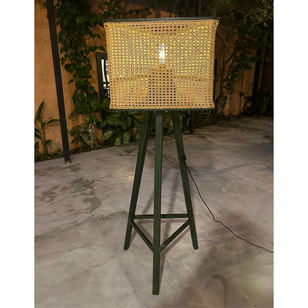 Tranquilo  Solid Wood & Handwoven Natural Rattan Floor Lamp with Adjustable Brightness