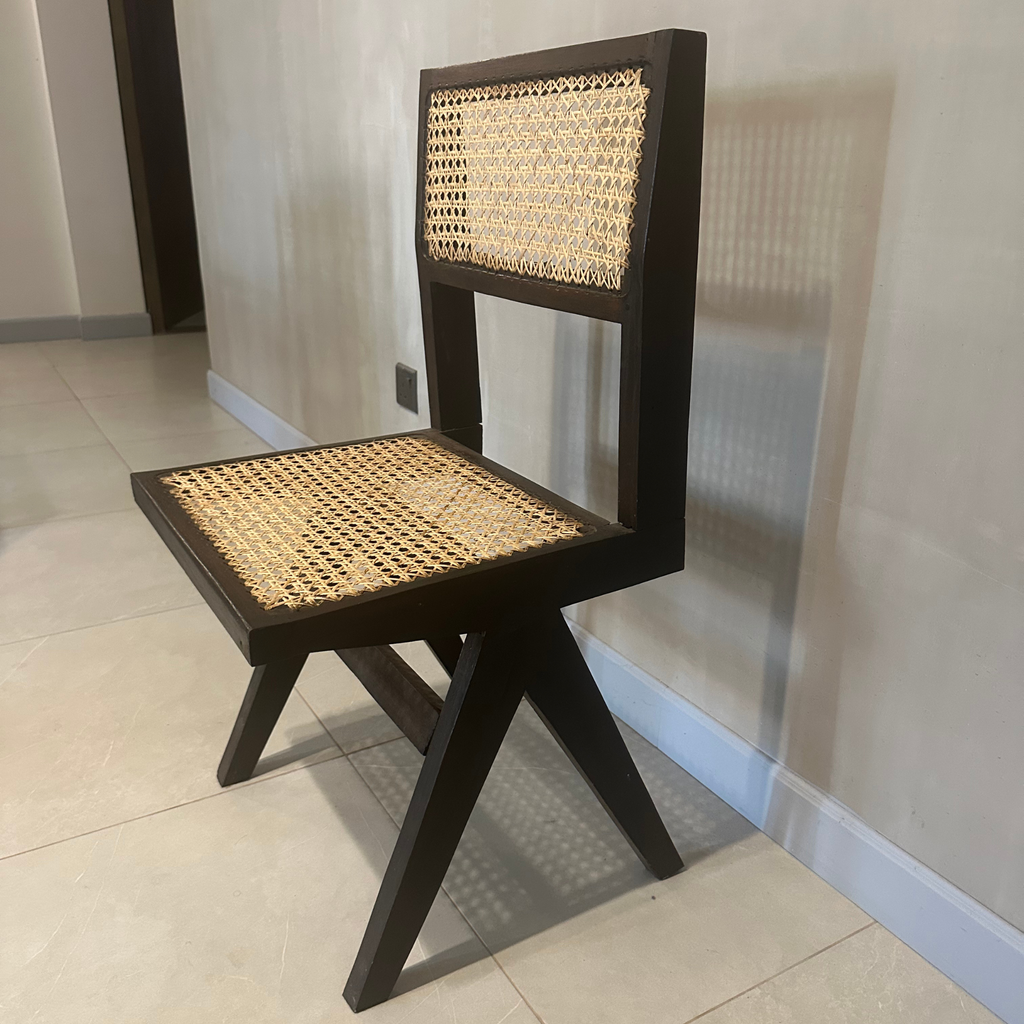 Pierre Handwoven Rattan Dining Chair Teak with Walnut Stain