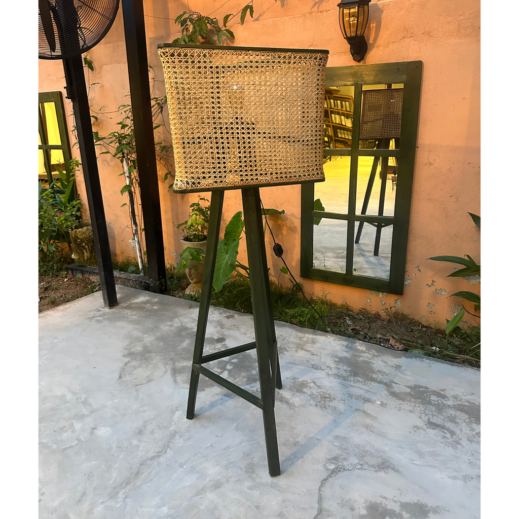 Tranquilo  Solid Wood & Handwoven Natural Rattan Floor Lamp with Adjustable Brightness