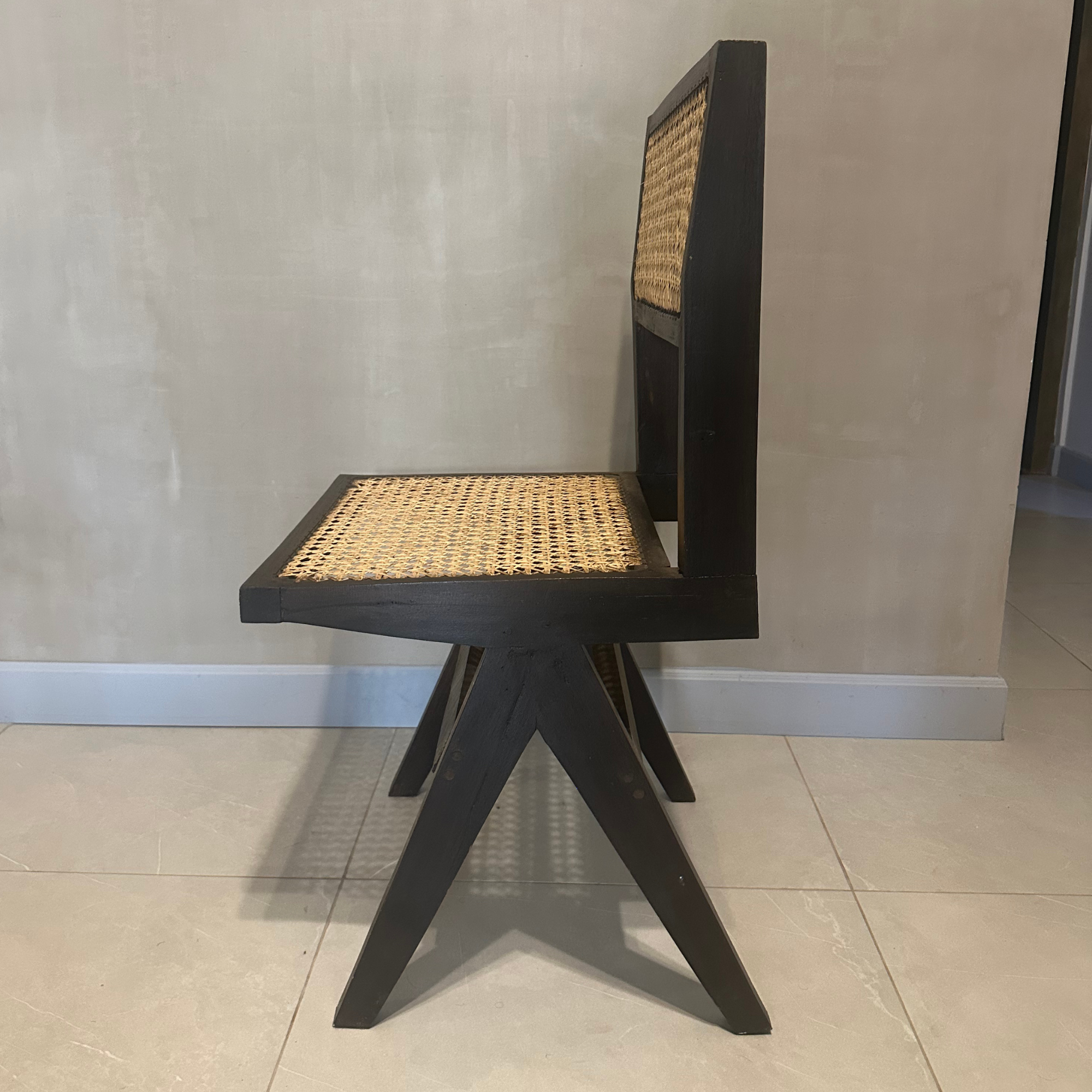 Pierre Handwoven Rattan Dining Chair Teak with Walnut Stain