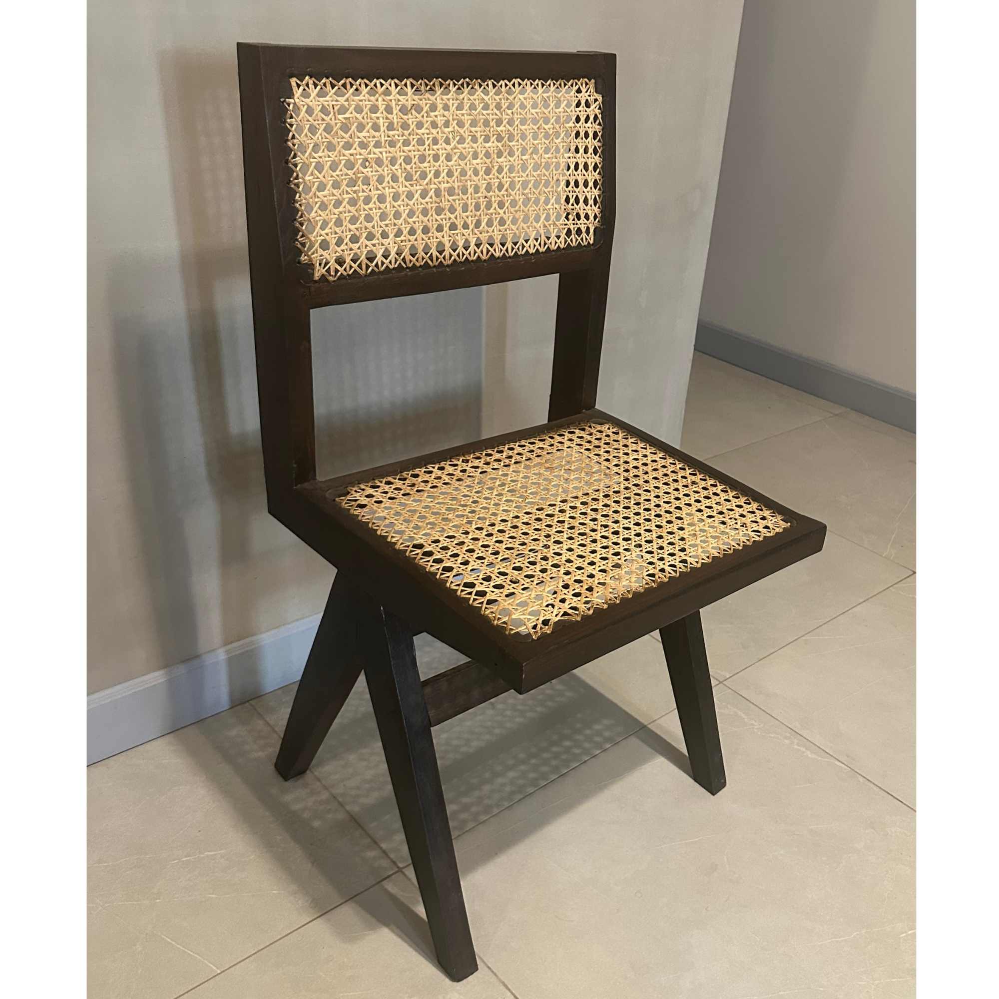 Pierre Handwoven Rattan Dining Chair Teak with Walnut Stain