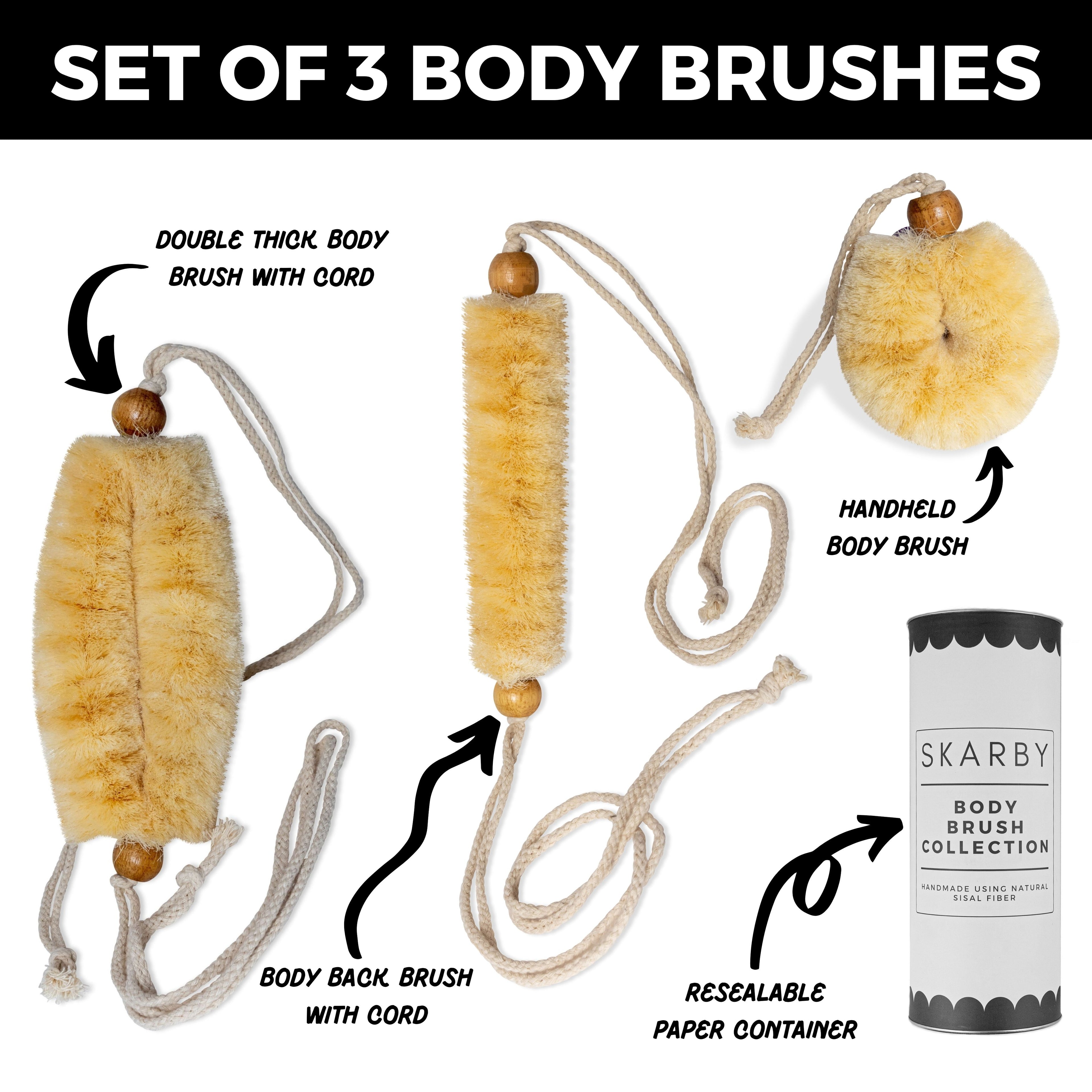 Set of 3 Exfoliating Body Scrubbers Natural Sisal Fiber