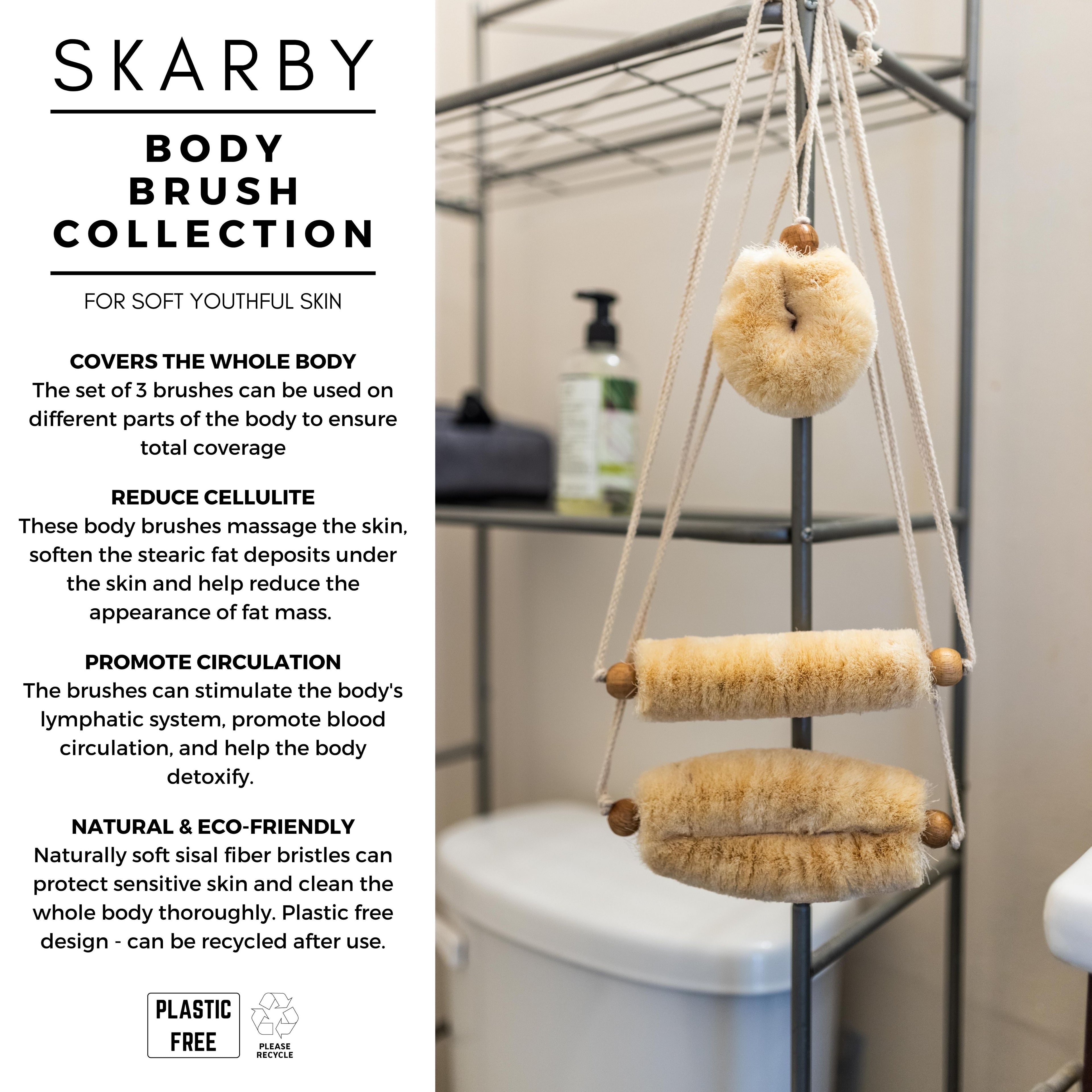 Set of 3 Exfoliating Body Scrubbers Natural Sisal Fiber