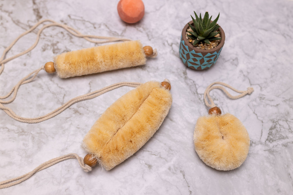 Set of 3 Exfoliating Body Scrubbers Natural Sisal Fiber