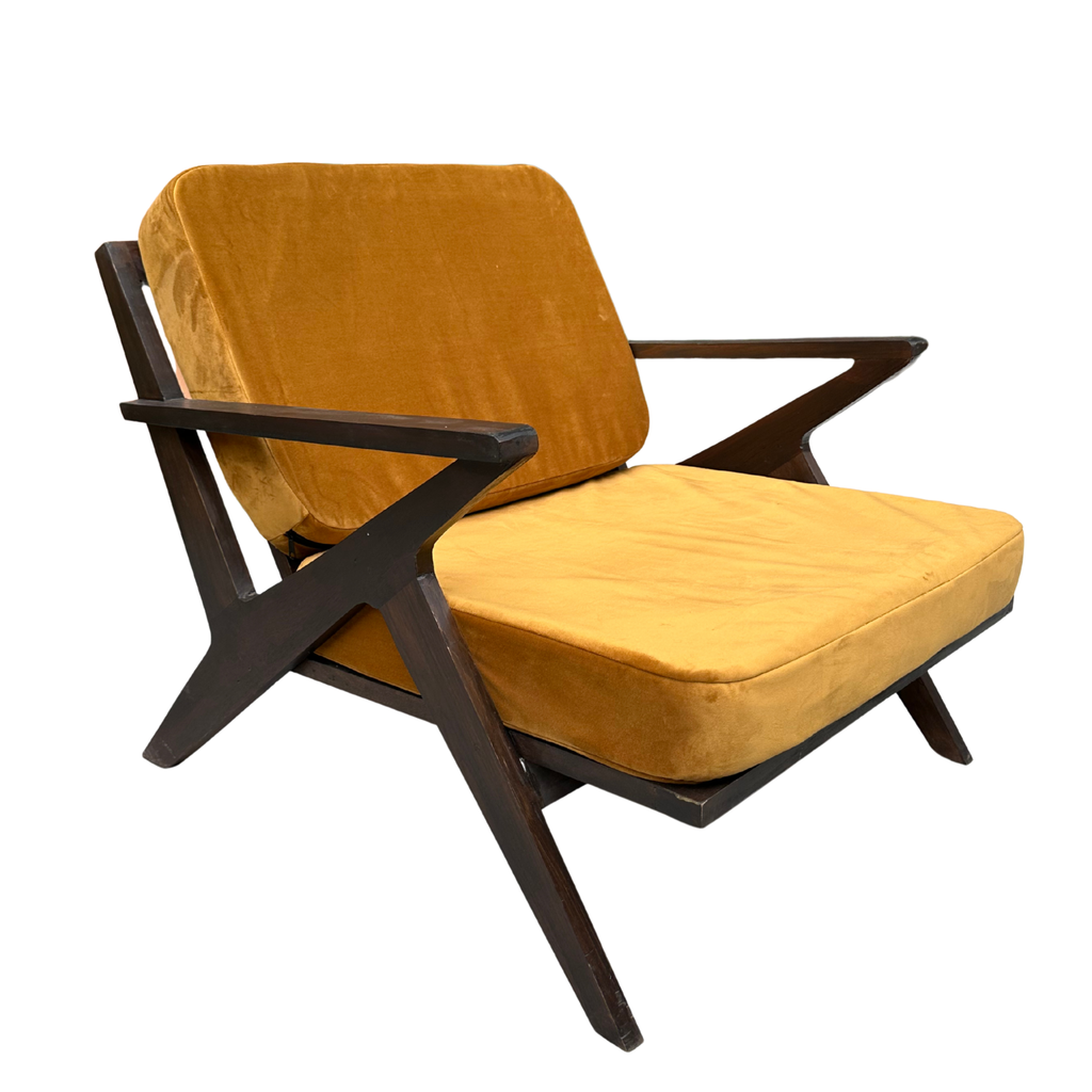 Contemporary Cavett Living Room Armchair With Plush Yellow Velvet Cushions