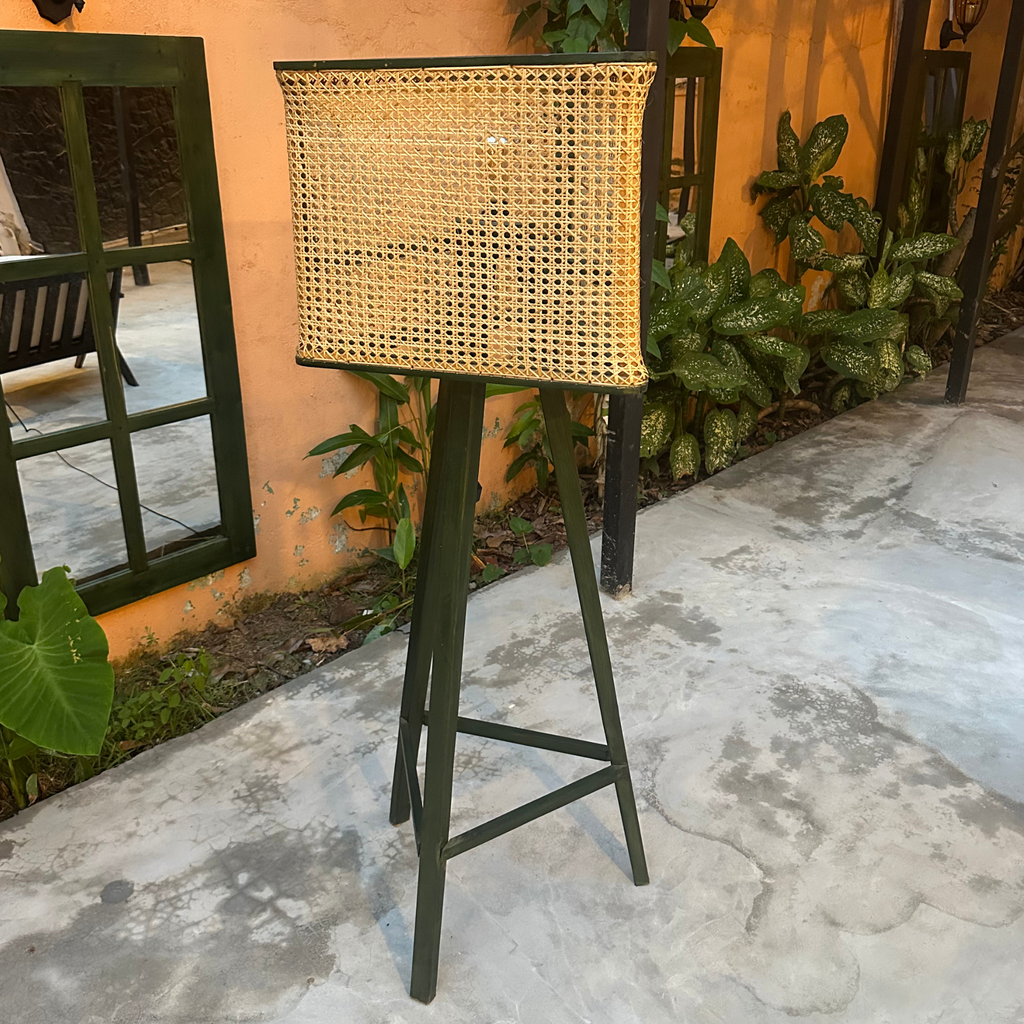 Tranquilo  Solid Wood & Handwoven Natural Rattan Floor Lamp with Adjustable Brightness