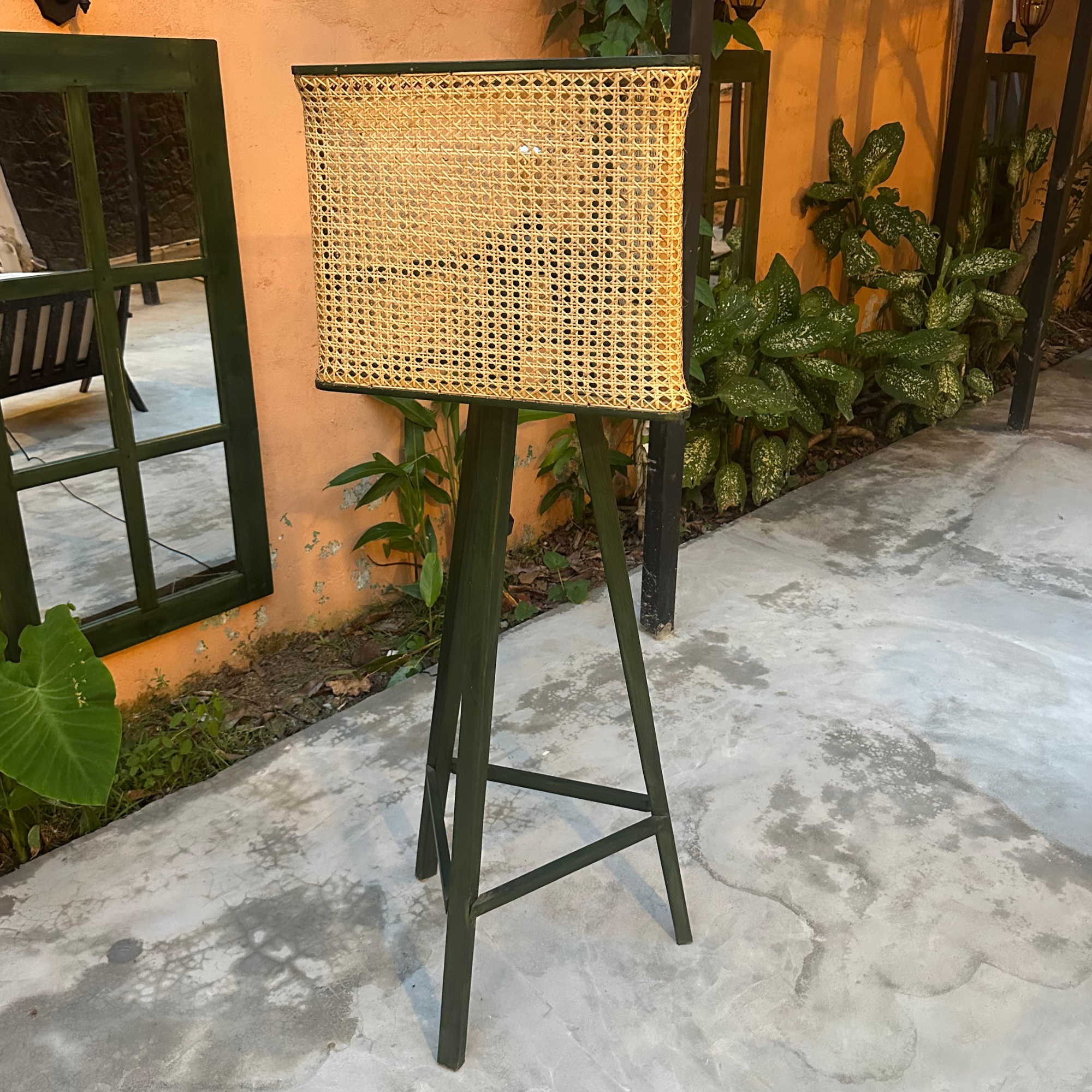 Tranquilo  Solid Wood & Handwoven Natural Rattan Floor Lamp with Adjustable Brightness