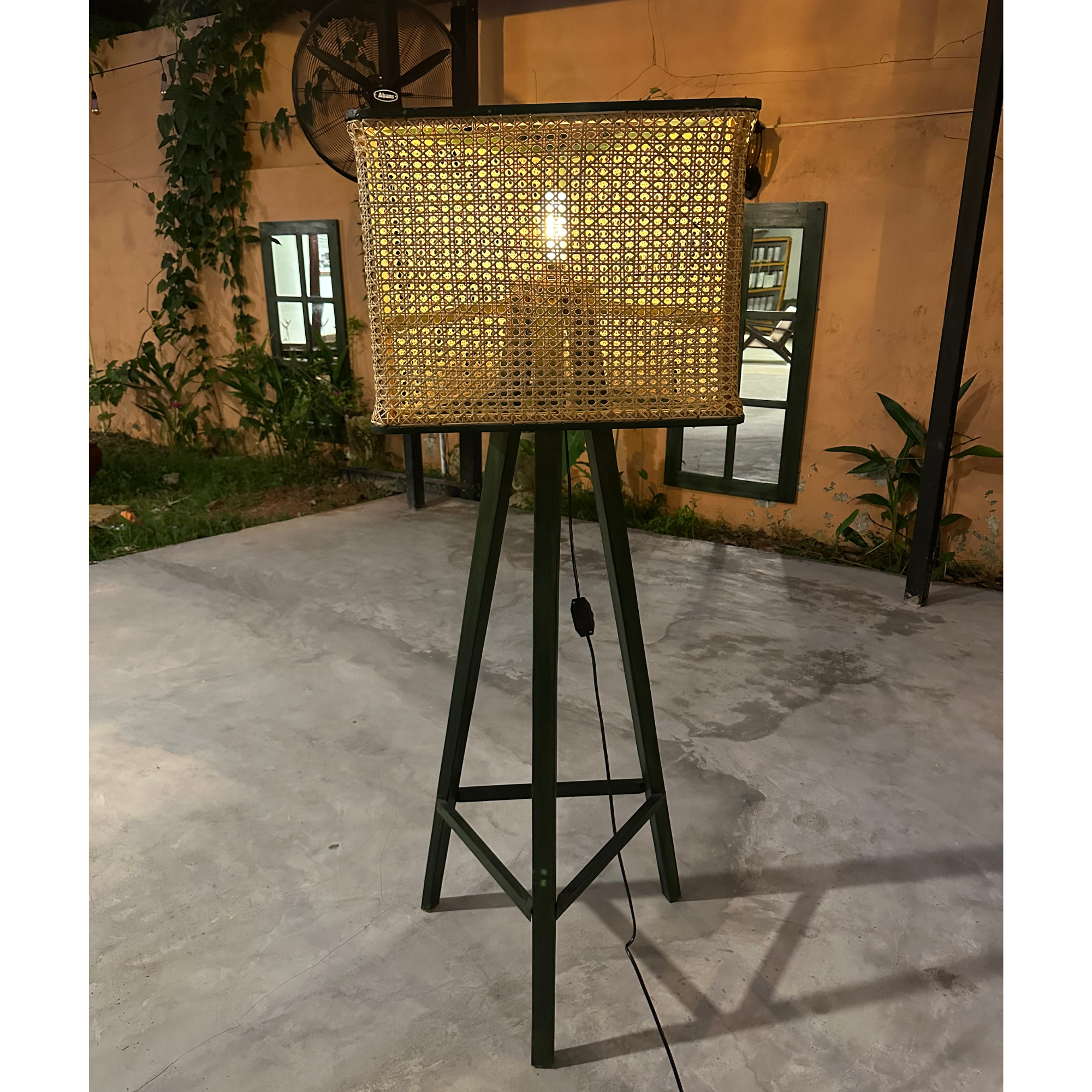 Tranquilo  Solid Wood & Handwoven Natural Rattan Floor Lamp with Adjustable Brightness